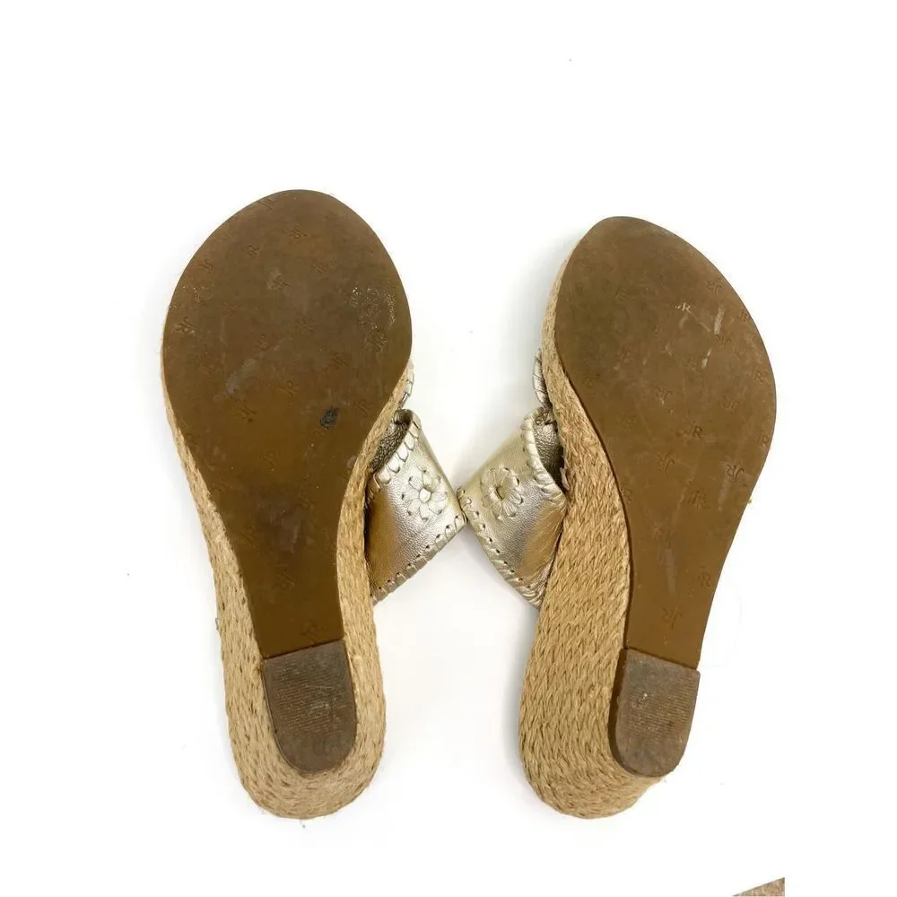 Jack Rodgers Marbella Wedge Sandal in‎ Platinum Gold Size 9M